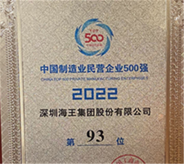 中国制造业民营企业500强 第93名 奖牌